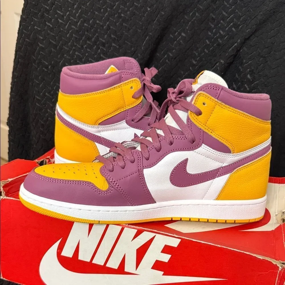 Air Jordan 1 Purple and Gold High-Top Sneakers